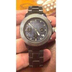 Women's 40mm Black Ceramic Elgin Watch, Silver Tone Bezel EG70408